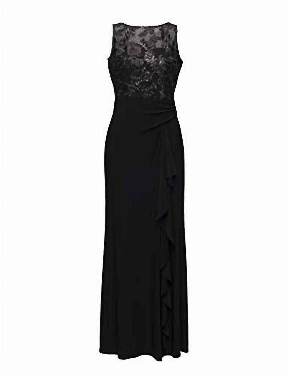 NEW RALPH LAUREN women's ruffle embellished gown in black